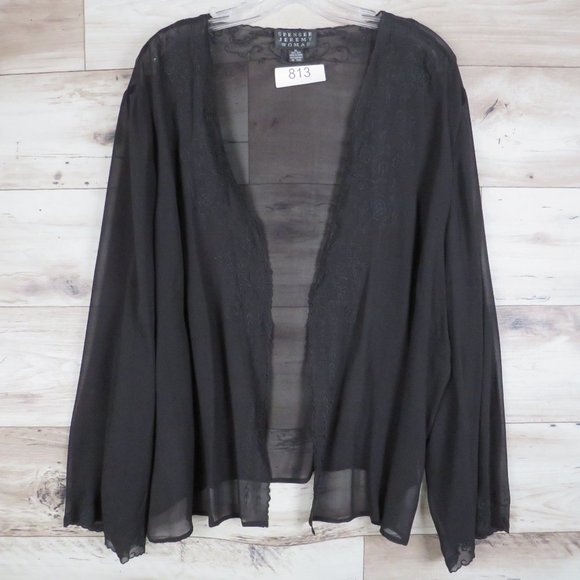 Spenser Jeremy* Women's Long Sleeve Open Cardigan 100% Silk Sheer Blouse~Size 22 - Picture 1 of 12